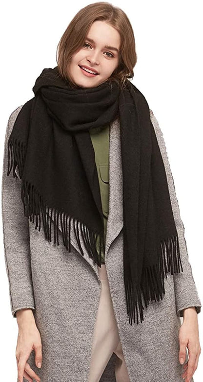 100% Merino Wool Scarf Shawl for Women, Warm and Oversized, Pashmina Cashmere Feel, 78” X 28”, Winter Gift for Women Apparel & Accessories > Clothing Accessories > Scarves & Shawls LaniLani Black  