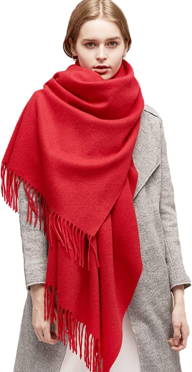 100% Merino Wool Scarf Shawl for Women, Warm and Oversized, Pashmina Cashmere Feel, 78” X 28”, Winter Gift for Women Apparel & Accessories > Clothing Accessories > Scarves & Shawls LaniLani Christmas Red  