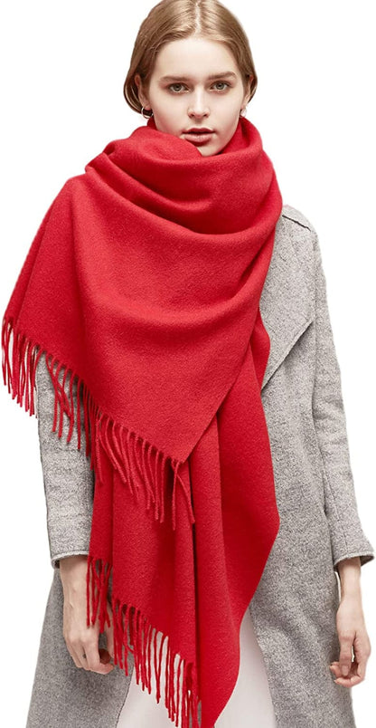 100% Merino Wool Scarf Shawl for Women, Warm and Oversized, Pashmina Cashmere Feel, 78” X 28”, Winter Gift for Women Apparel & Accessories > Clothing Accessories > Scarves & Shawls LaniLani Christmas Red  