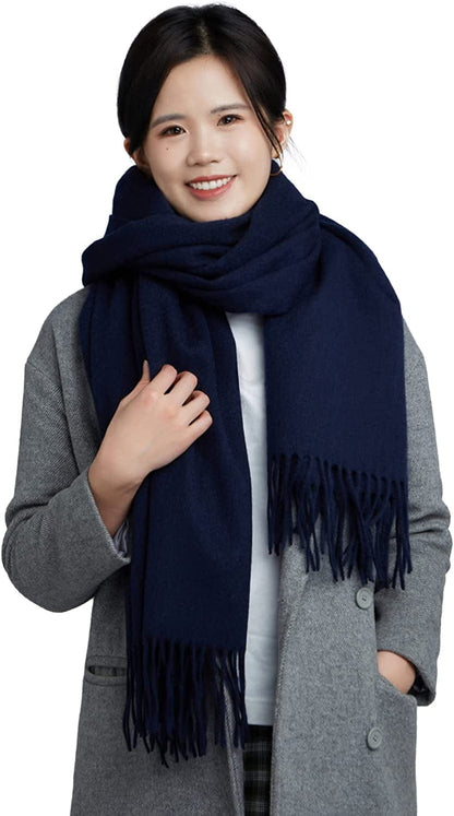 100% Merino Wool Scarf Shawl for Women, Warm and Oversized, Pashmina Cashmere Feel, 78” X 28”, Winter Gift for Women Apparel & Accessories > Clothing Accessories > Scarves & Shawls LaniLani Navy Blue  