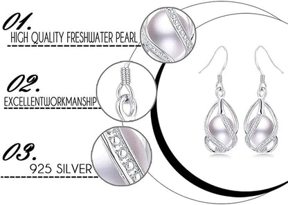 100% Natural Freshwater Pearl Jewelry Sets for Women Fashion 925 Sterling Silver Earrings&Pendant Wedding Jewelry