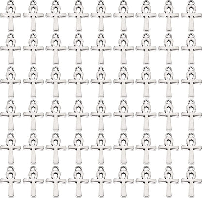 , 100 Pack Antique Pandant Creative Cross Alloy Charms Pendants Bulk for Bracelet Necklace Jewelry Making Silver Style a / 200 Pack