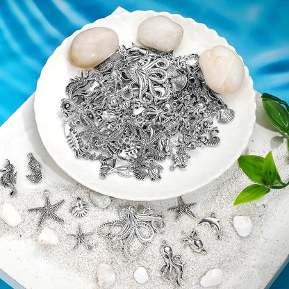 100 Pcs Beach Charms for Jewelry Making Sea Theme Ocean Enamel Pendant Charms Mermaid Marine Collection Nautical Charms for Necklace Bracelet Earring Slime DIY Jewelry Accessories