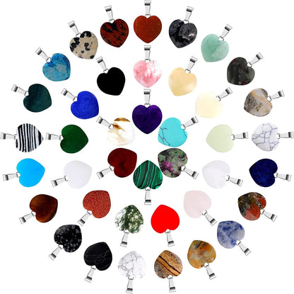 100 Pcs Natural Crystal Charms Bulk Assorted Stone Pendant Gemstone Pendants Charms Crystal Pocket Carved Quartz Chakra Reiki Beads Decor for Jewelry Making DIY Necklace Bracelet Heart Style