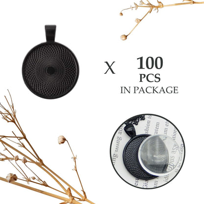 100 PCS round Bezel Pendant Blanks - Bezel Pendant Cabochons for Jewelry Making Trays | Cabochon Pendant Settings for DIY Crafting Tray Photo Keychain round Charms Jewelry Making Supplies