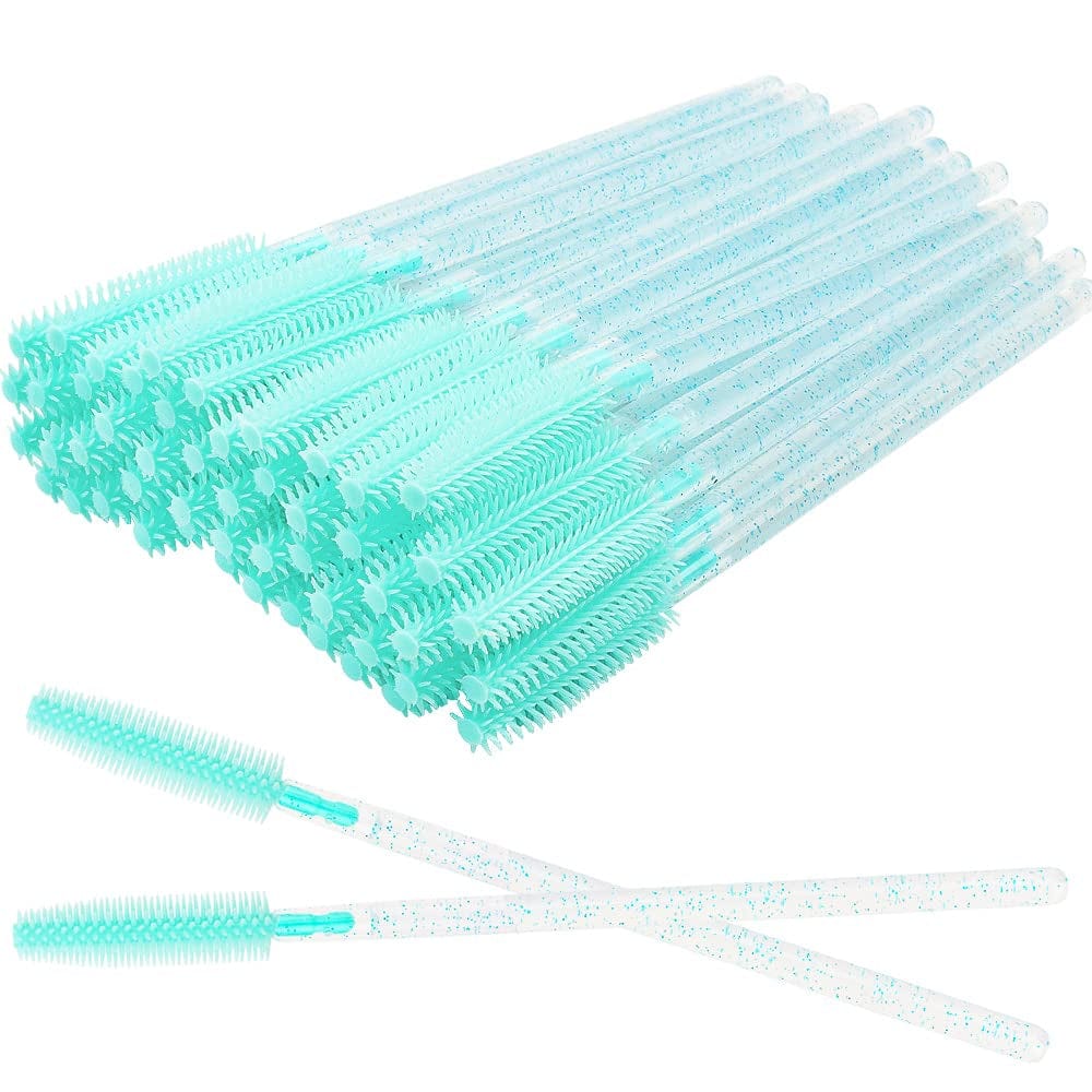 100 Pcs Silicone Mascara Wands Disposable Eyelash Brushes for Extensions Lash Applicators Makeup Tool Kit (Crystal Blue/ Mint Green) Health & Beauty > Personal Care > Cosmetics > Cosmetic Tools > Makeup Tools Mekupeu Crystal blue/ Mint Green  