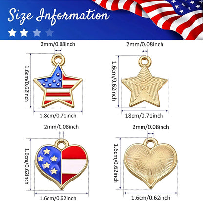 100 Pieces American Flag Star Heart Shape Charms Pendant Red White and Blue Alloy Enamel Pendants Patriotic Mini Heart Charm Pendant for DIY Independence Day Jewelry Earring Bracelet Necklace Making