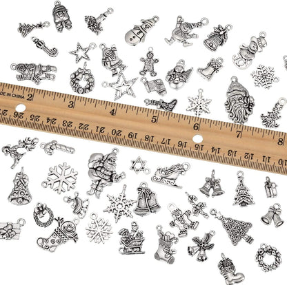 100 Pieces Christmas Charms Antique Silver Pendants Christmas Jewelry Pendant Accessory for DIY Necklace Bracelet