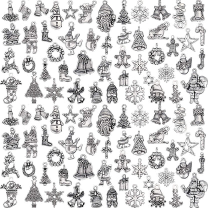 100 Pieces Christmas Charms Antique Silver Pendants Christmas Jewelry Pendant Accessory for DIY Necklace Bracelet