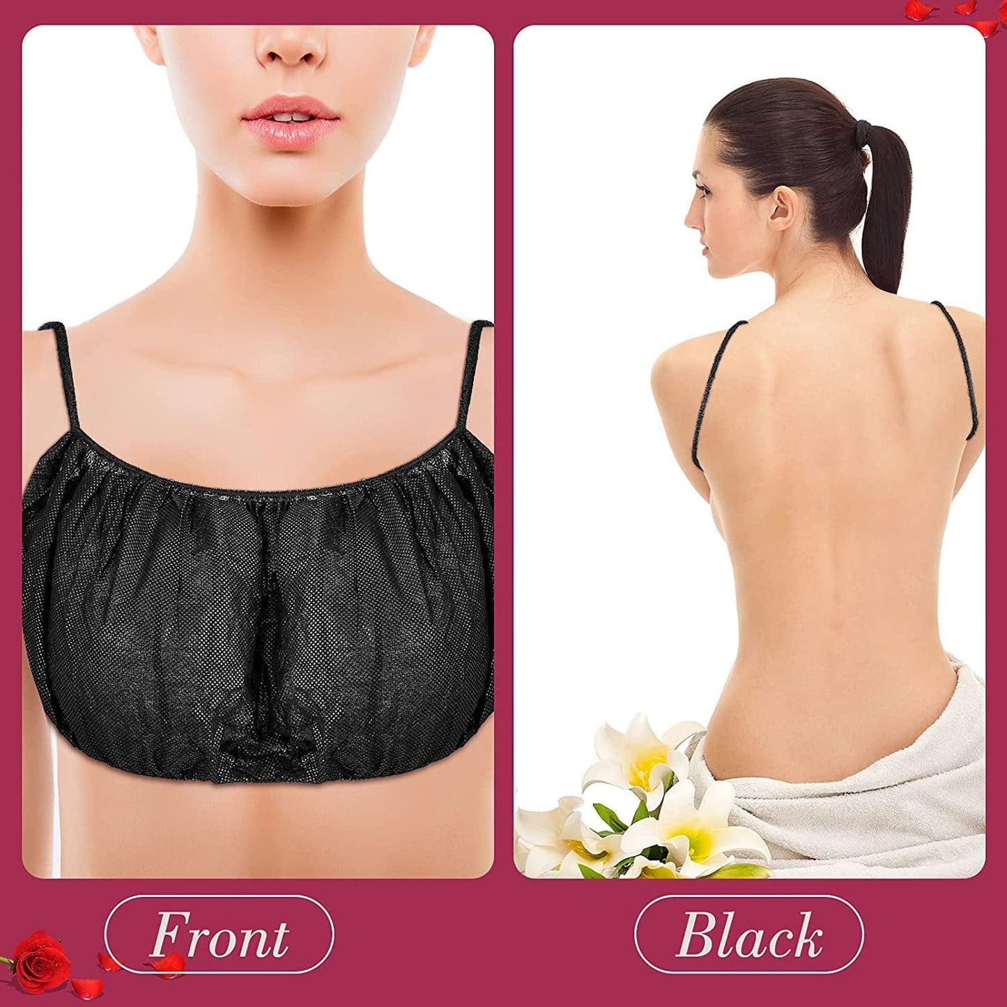 100 Pieces Disposable Bras Disposable Brassieres Non-Woven Bra Beauty Black Disposable Bra Brassieres for Sunless Spray Tan Spa Salon Top Garment Underwear