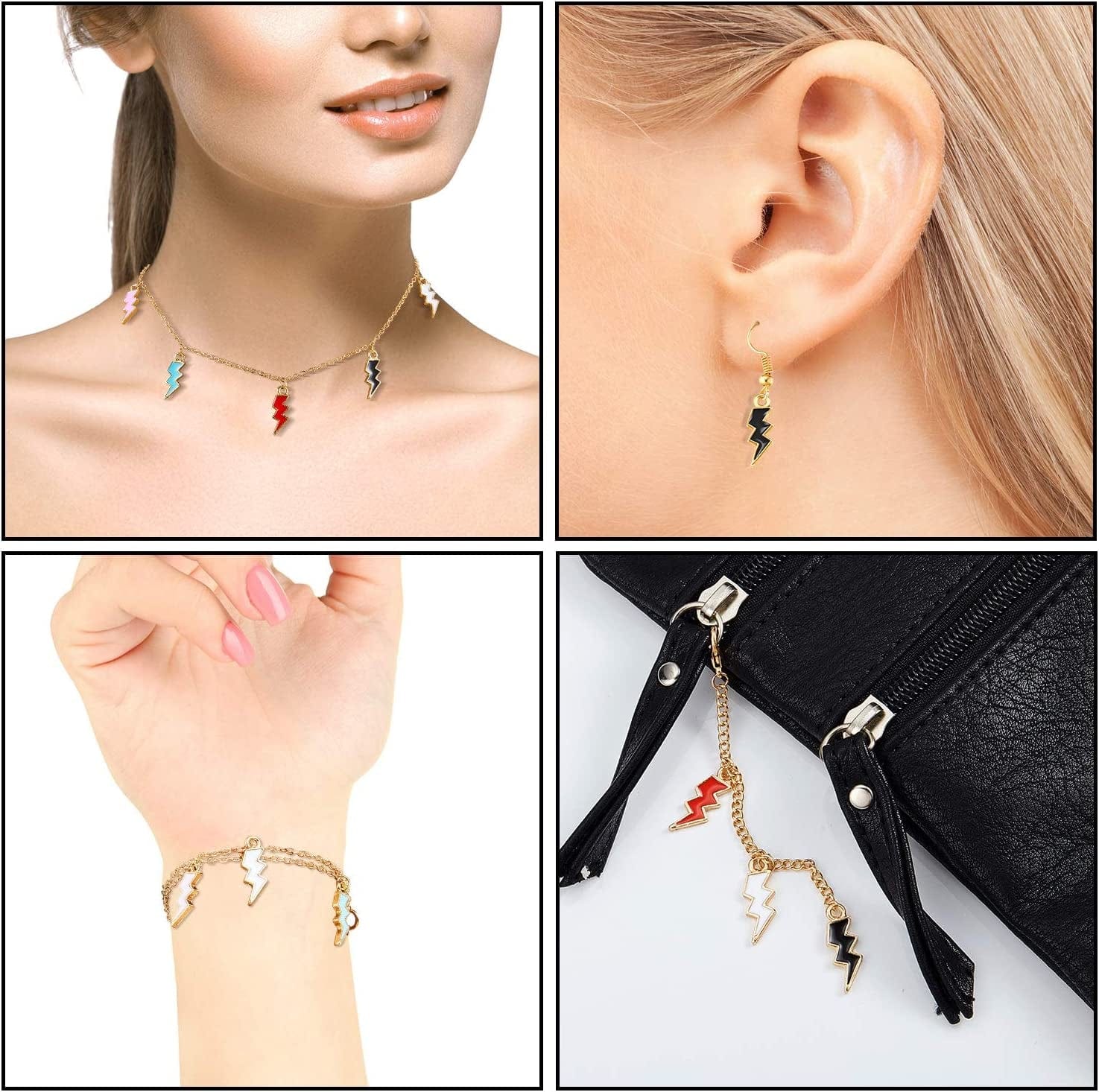100 Pieces Enamel Flash Shape Charms Mixed Color Zinc Alloy Enamel Charms Pendants for Bracelet Necklace Earrings Pendant DIY Jewelry Making Supplies, 5 Colors