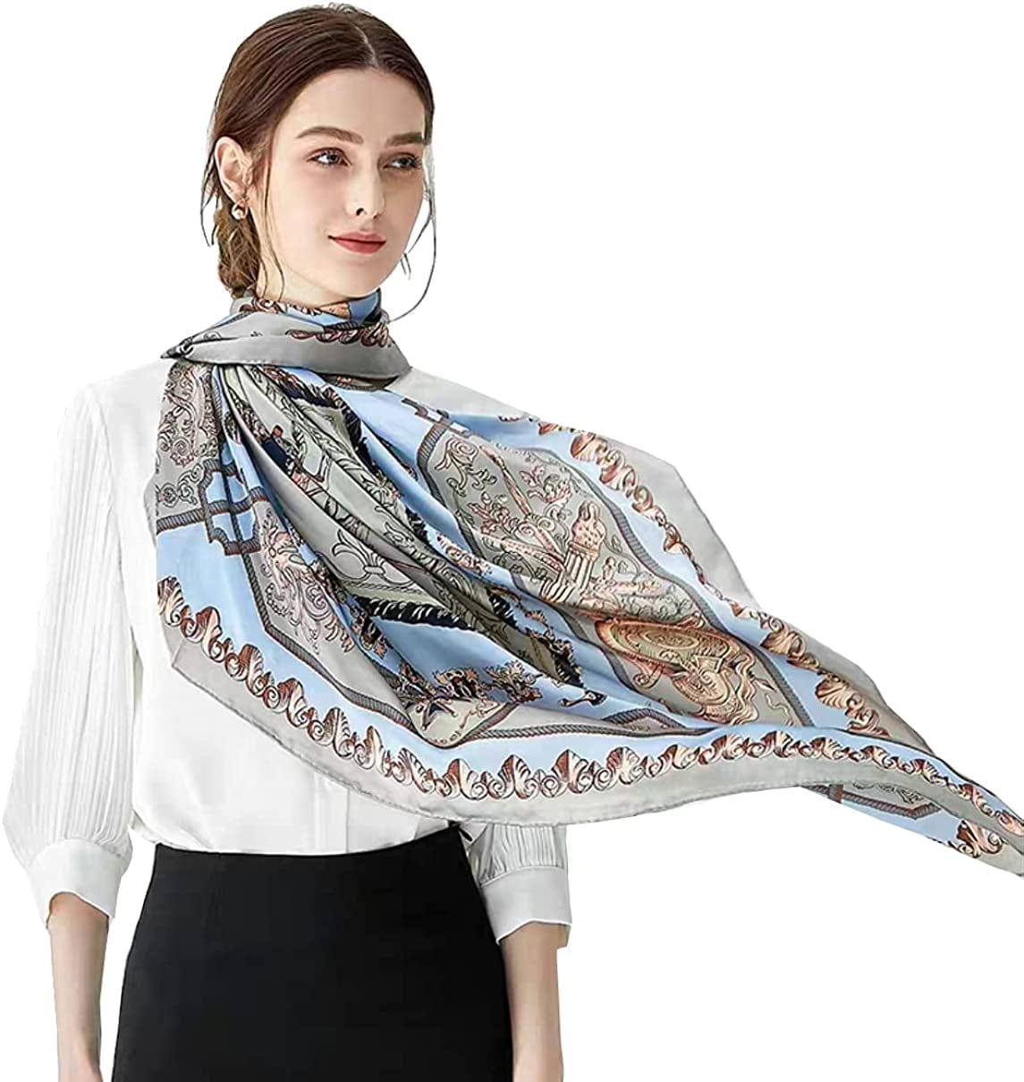 100% Pure Mulberry Silk Scarf 43" Large Square Lightweight Headscarf& Shawl–Women Hair Wraps-With Gift Packed Apparel & Accessories > Clothing Accessories > Scarves & Shawls KYLIE MAX Light Blue  