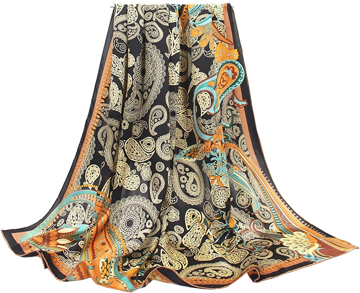 100% Pure Mulberry Silk Scarf 43" Large Square Lightweight Headscarf& Shawl–Women Hair Wraps-With Gift Packed Apparel & Accessories > Clothing Accessories > Scarves & Shawls KYLIE MAX Black-paisley  