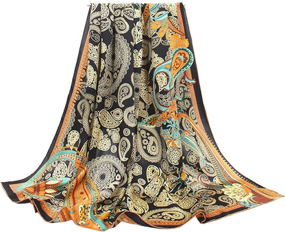 100% Pure Mulberry Silk Scarf 43" Large Square Lightweight Headscarf& Shawl–Women Hair Wraps-With Gift Packed Apparel & Accessories > Clothing Accessories > Scarves & Shawls KYLIE MAX Black-paisley  
