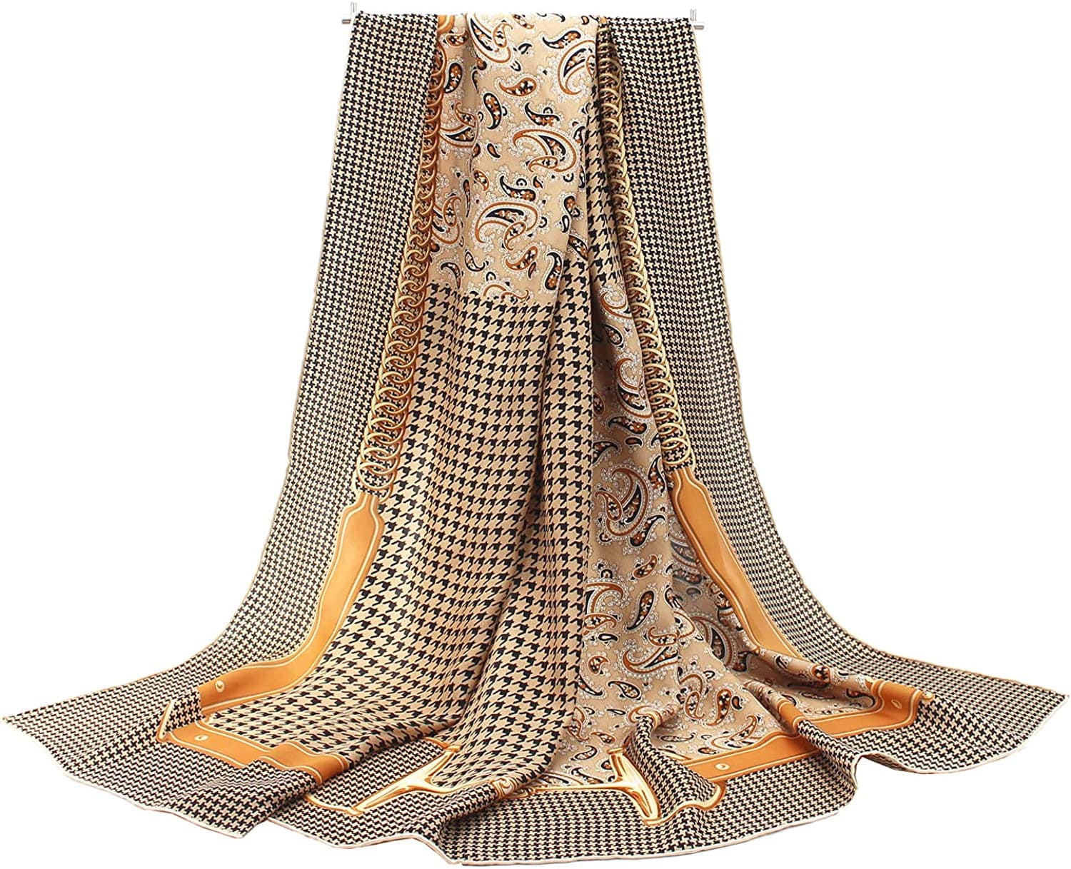 100% Pure Mulberry Silk Scarf 43" Large Square Lightweight Headscarf& Shawl–Women Hair Wraps-With Gift Packed Apparel & Accessories > Clothing Accessories > Scarves & Shawls KYLIE MAX Paisley&houndstooth  