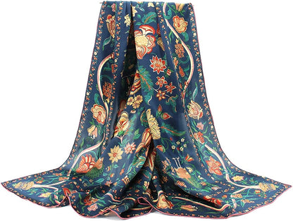 100% Pure Mulberry Silk Scarf 43" Large Square Lightweight Headscarf& Shawl–Women Hair Wraps-With Gift Packed Apparel & Accessories > Clothing Accessories > Scarves & Shawls KYLIE MAX Flowers-navy  