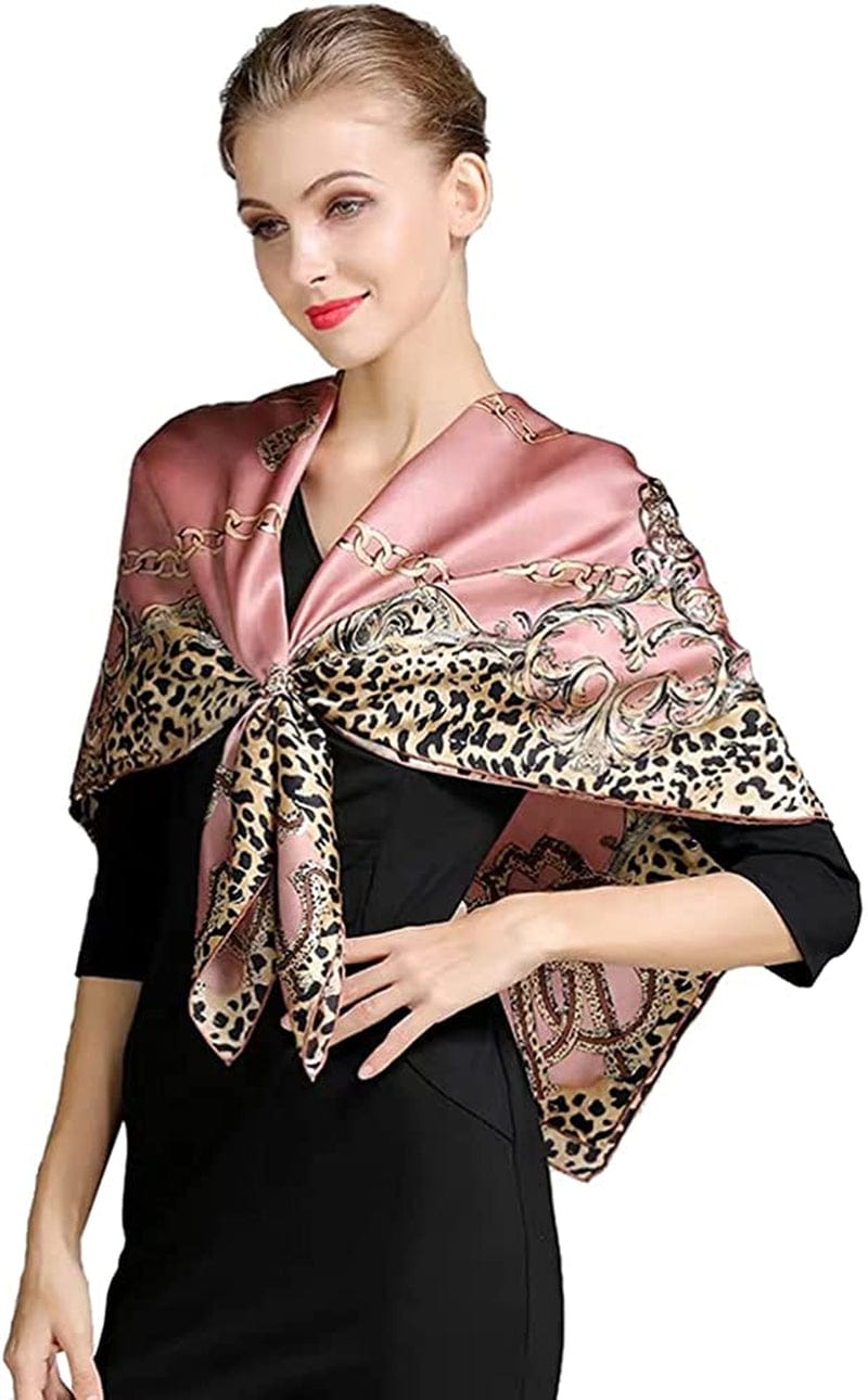 100% Pure Mulberry Silk Scarf 43" Large Square Lightweight Headscarf& Shawl–Women Hair Wraps-With Gift Packed Apparel & Accessories > Clothing Accessories > Scarves & Shawls KYLIE MAX Leopard Print-pink  