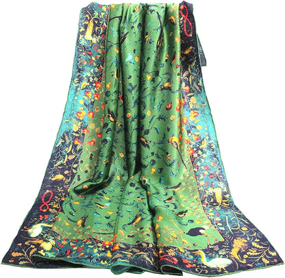 100% Pure Mulberry Silk Scarf 43" Large Square Lightweight Headscarf& Shawl–Women Hair Wraps-With Gift Packed Apparel & Accessories > Clothing Accessories > Scarves & Shawls KYLIE MAX Jade Green-birds  