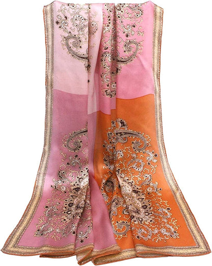 100% Pure Mulberry Silk Scarf 43" Large Square Lightweight Headscarf& Shawl–Women Hair Wraps-With Gift Packed Apparel & Accessories > Clothing Accessories > Scarves & Shawls KYLIE MAX Light Pink-vintage Pattern  