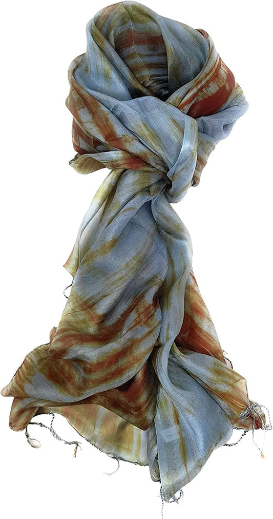 100% Pure Silk Scarf Woman'S Scarves Shawl Wrap Hand Painted Silk Scarf Apparel & Accessories > Clothing Accessories > Scarves & Shawls Millie & Boo Blue, Brown  
