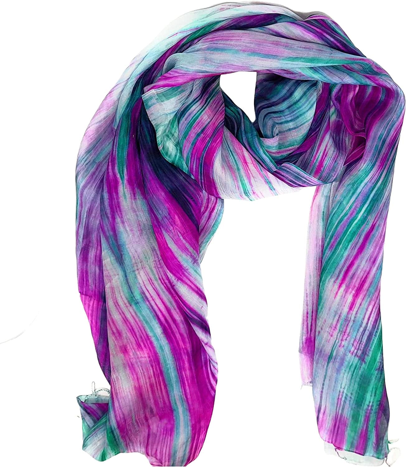 100% Pure Silk Scarf Woman'S Scarves Shawl Wrap Hand Painted Silk Scarf Apparel & Accessories > Clothing Accessories > Scarves & Shawls Millie & Boo Purple,green  