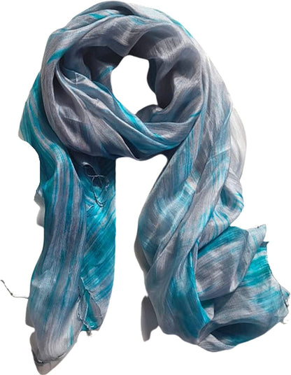100% Pure Silk Scarf Woman'S Scarves Shawl Wrap Hand Painted Silk Scarf Apparel & Accessories > Clothing Accessories > Scarves & Shawls Millie & Boo Turquoise, Grey  