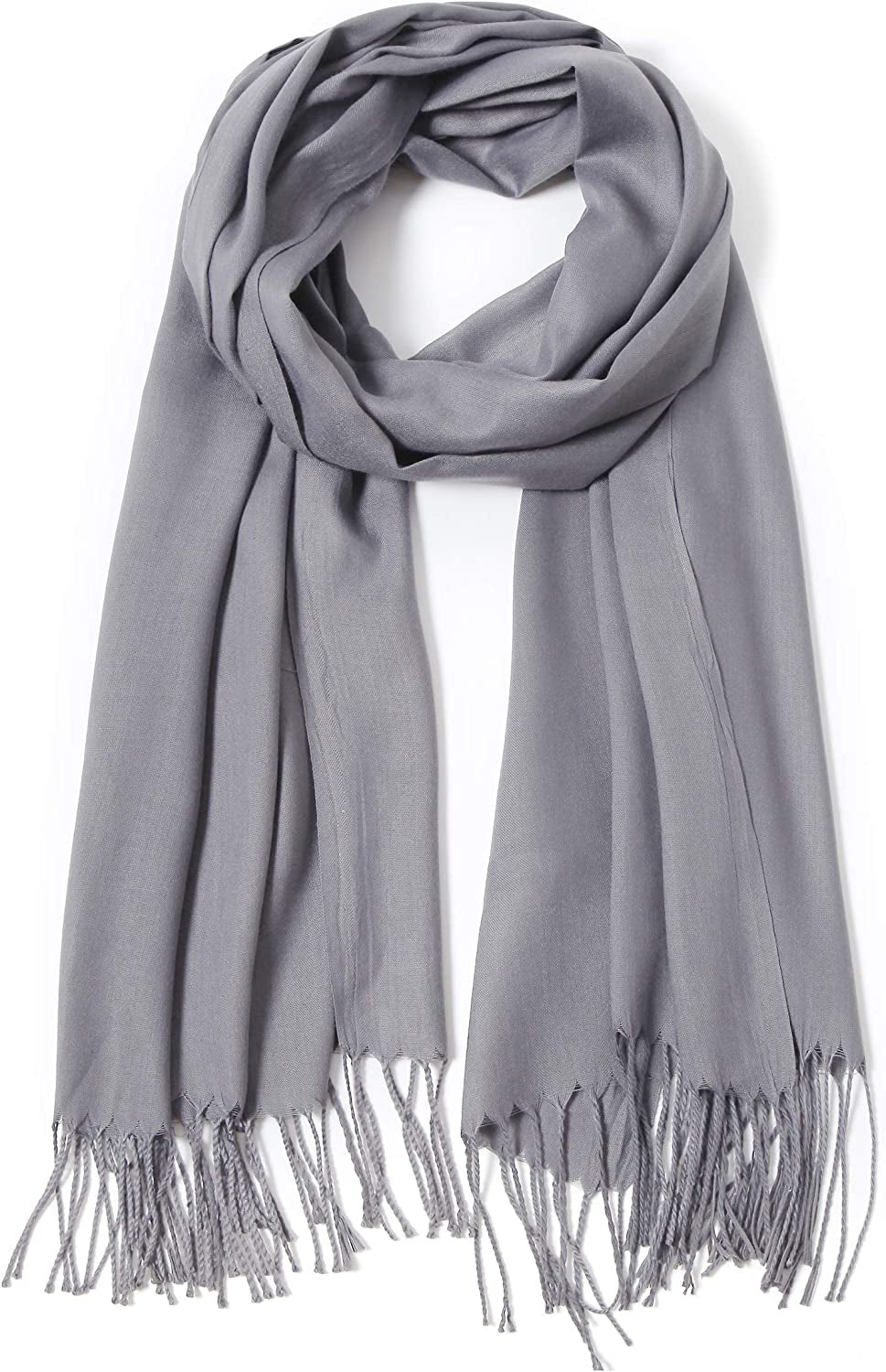 Pashmina Shawls and Wraps Large Scarfs for Women Wedding Party Bridal Long Fashion Solid Shawl Wrap with Fringes Apparel & Accessories > Clothing Accessories > Scarves & Shawls Cindy & Wendy Mid Grey  