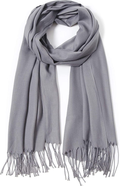 Pashmina Shawls and Wraps Large Scarfs for Women Wedding Party Bridal Long Fashion Solid Shawl Wrap with Fringes Apparel & Accessories > Clothing Accessories > Scarves & Shawls Cindy & Wendy Mid Grey  