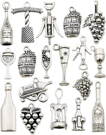 100G(80Pcs) Wholesale Bulk Lots Antique Silver Animals Cat Dog Pet Charms Pendants for Jewelry Making Crafting Findings Accessory for DIY Necklace Bracelet Earrings SM293 Wine Charms