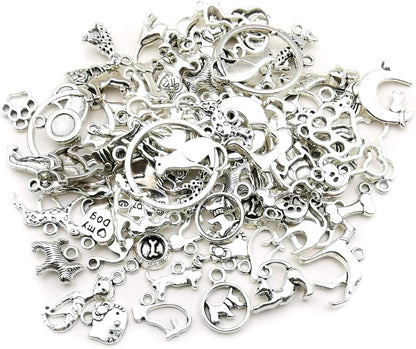 100G(80Pcs) Wholesale Bulk Lots Antique Silver Animals Cat Dog Pet Charms Pendants for Jewelry Making Crafting Findings Accessory for DIY Necklace Bracelet Earrings SM293