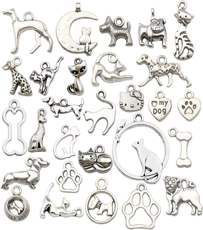 100G(80Pcs) Wholesale Bulk Lots Antique Silver Animals Cat Dog Pet Charms Pendants for Jewelry Making Crafting Findings Accessory for DIY Necklace Bracelet Earrings SM293 Cat Dog Charms
