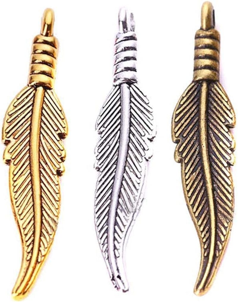 100G Feather Charms Collection - Antique Silver Bronze Patina Big Goose Bird Plume Plumage Pinion Wing Feather Metal Pendants for Jewelry Making DIY Findings (HM17) Mini Feather