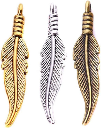 100G Feather Charms Collection - Antique Silver Bronze Patina Big Goose Bird Plume Plumage Pinion Wing Feather Metal Pendants for Jewelry Making DIY Findings (HM17) Mini Feather