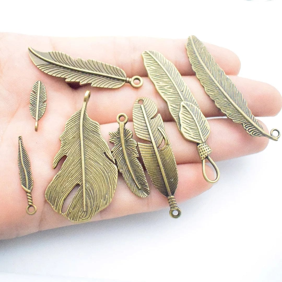 100G Feather Charms Collection - Antique Silver Bronze Patina Big Goose Bird Plume Plumage Pinion Wing Feather Metal Pendants for Jewelry Making DIY Findings (HM17)