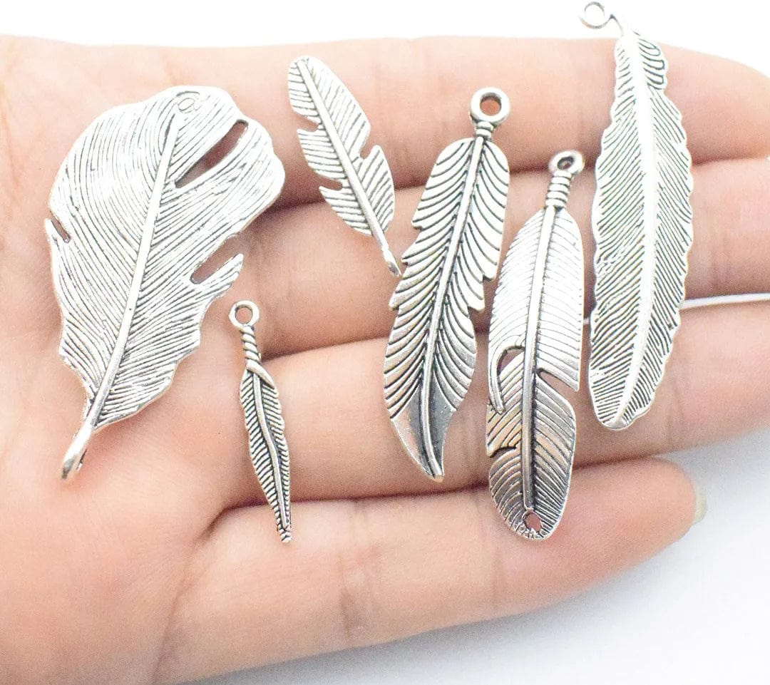 100G Feather Charms Collection - Antique Silver Bronze Patina Big Goose Bird Plume Plumage Pinion Wing Feather Metal Pendants for Jewelry Making DIY Findings (HM17)
