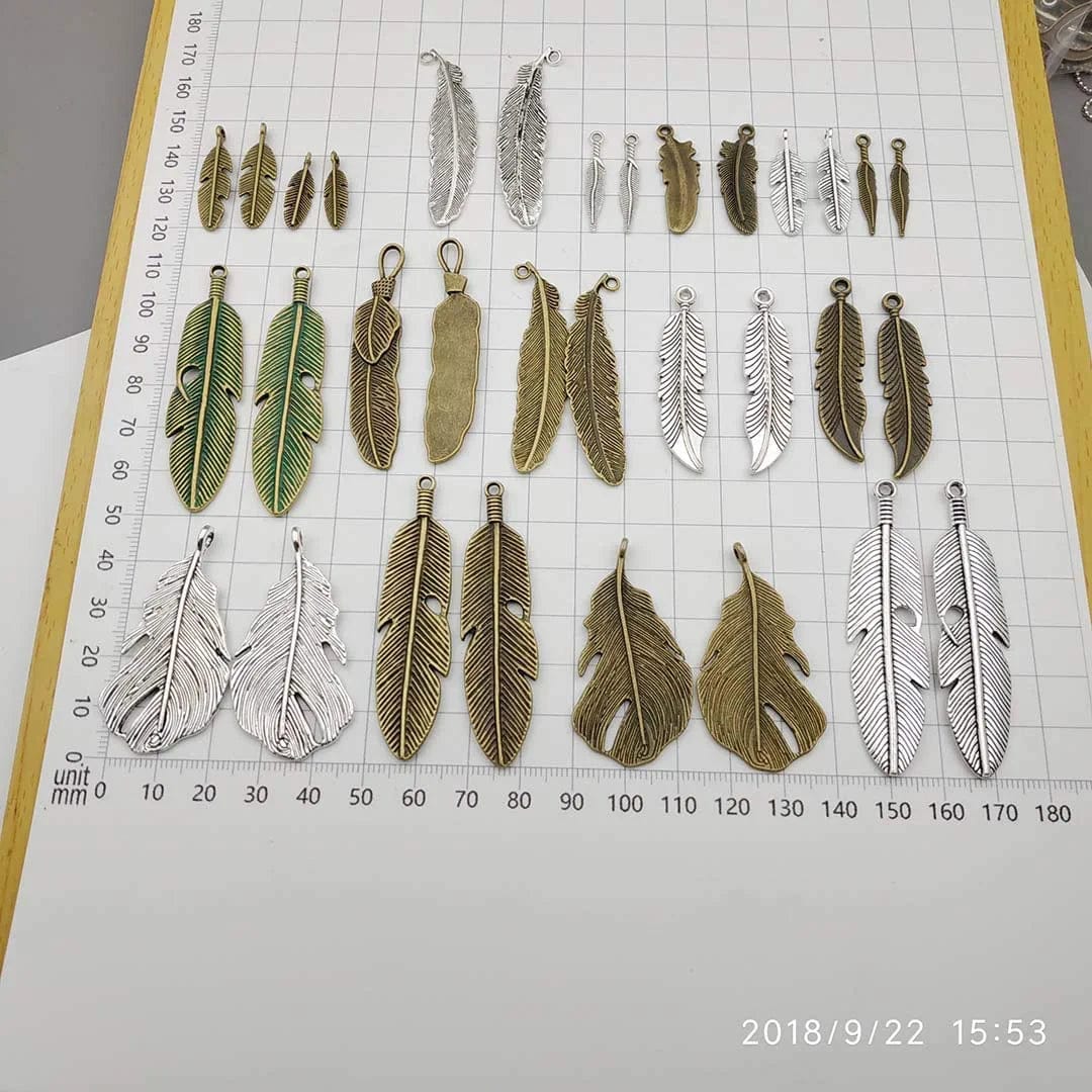 100G Feather Charms Collection - Antique Silver Bronze Patina Big Goose Bird Plume Plumage Pinion Wing Feather Metal Pendants for Jewelry Making DIY Findings (HM17)
