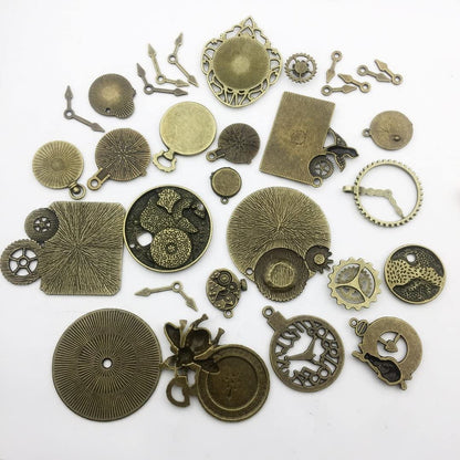 100G Steampunk Clock Face Dial Pointer Charm Pendant, Mix Antique Metal Pendant Supplies Findings for Jewelry Making (Bronze HM71) Bronze Clock Charms