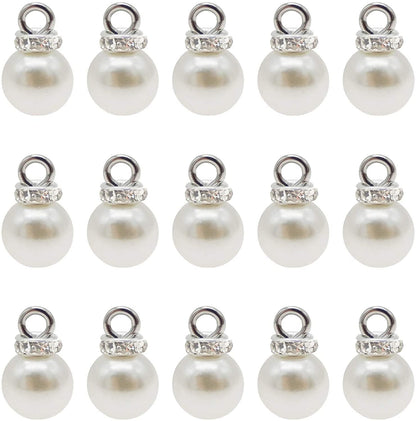 100Pcs 8Mm White Imitation Pearl Charms Pendants Faux Pearl Beads Charms with Rhinestone for Dangle Earrings Necklace Jewelry Making