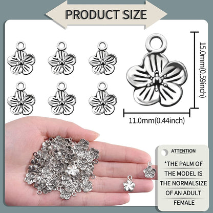 100Pcs Antique Silver Plated Flowers Charms Pendant DIY Bracelets Necklace Jewelry Making Craft Wholesale 15Mmx11Mm(A283)