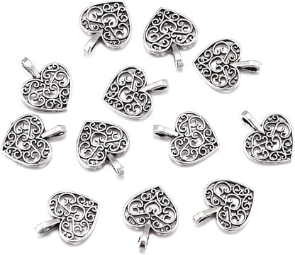 100Pcs Antique Silver Plated Hollow Lovely Heart Charms Pendant DIY Bracelets Necklace Jewelry Making Craft Wholesale 16Mmx14Mm(A285)