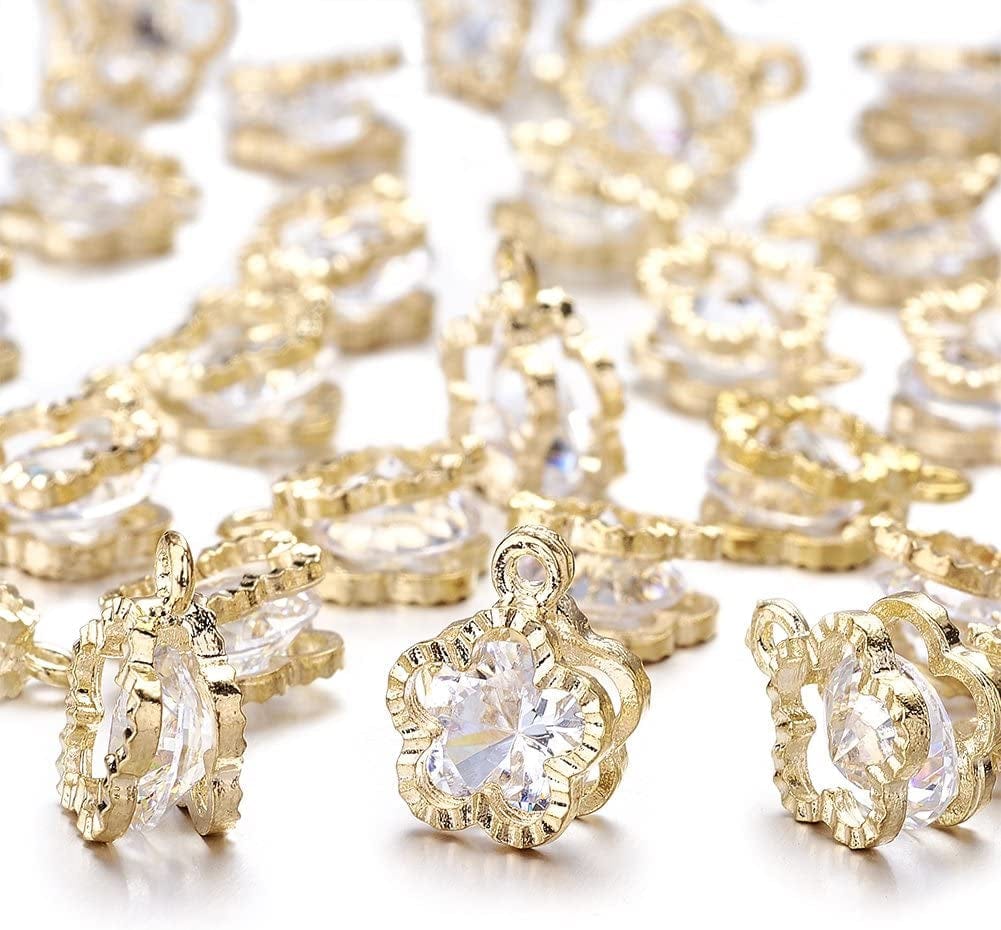 100Pcs Cubic Zirconia Alloy Charms Heart Shaped KC Gold Pendants for Jewelry Making Choker Tiny Dangle Accessories Valentine'S Day Wedding Gold-Flower