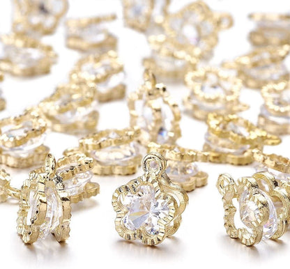100Pcs Cubic Zirconia Alloy Charms Heart Shaped KC Gold Pendants for Jewelry Making Choker Tiny Dangle Accessories Valentine'S Day Wedding Gold-Flower