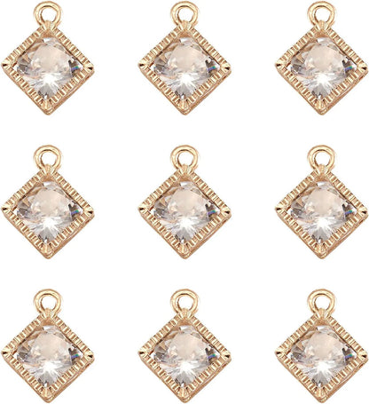 100Pcs Cubic Zirconia Alloy Charms Heart Shaped KC Gold Pendants for Jewelry Making Choker Tiny Dangle Accessories Valentine'S Day Wedding Light Gold-Rhombus