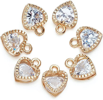 100Pcs Cubic Zirconia Alloy Charms Heart Shaped KC Gold Pendants for Jewelry Making Choker Tiny Dangle Accessories Valentine'S Day Wedding