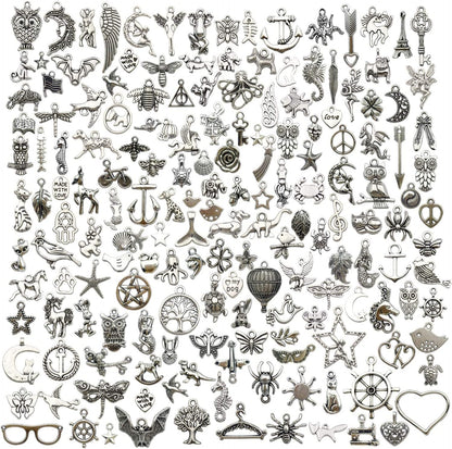 100Pcs Mix Silver Tree Flower Charms Collection, Bulk Mini Small Little Charms Metal Pendant Craft Supplies Findings for Necklace and Bracelet Jewelry Making (HM291) 200 Mix Charms