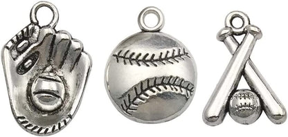 100Pcs Mix Silver Tree Flower Charms Collection, Bulk Mini Small Little Charms Metal Pendant Craft Supplies Findings for Necklace and Bracelet Jewelry Making (HM291) Baseball Charms