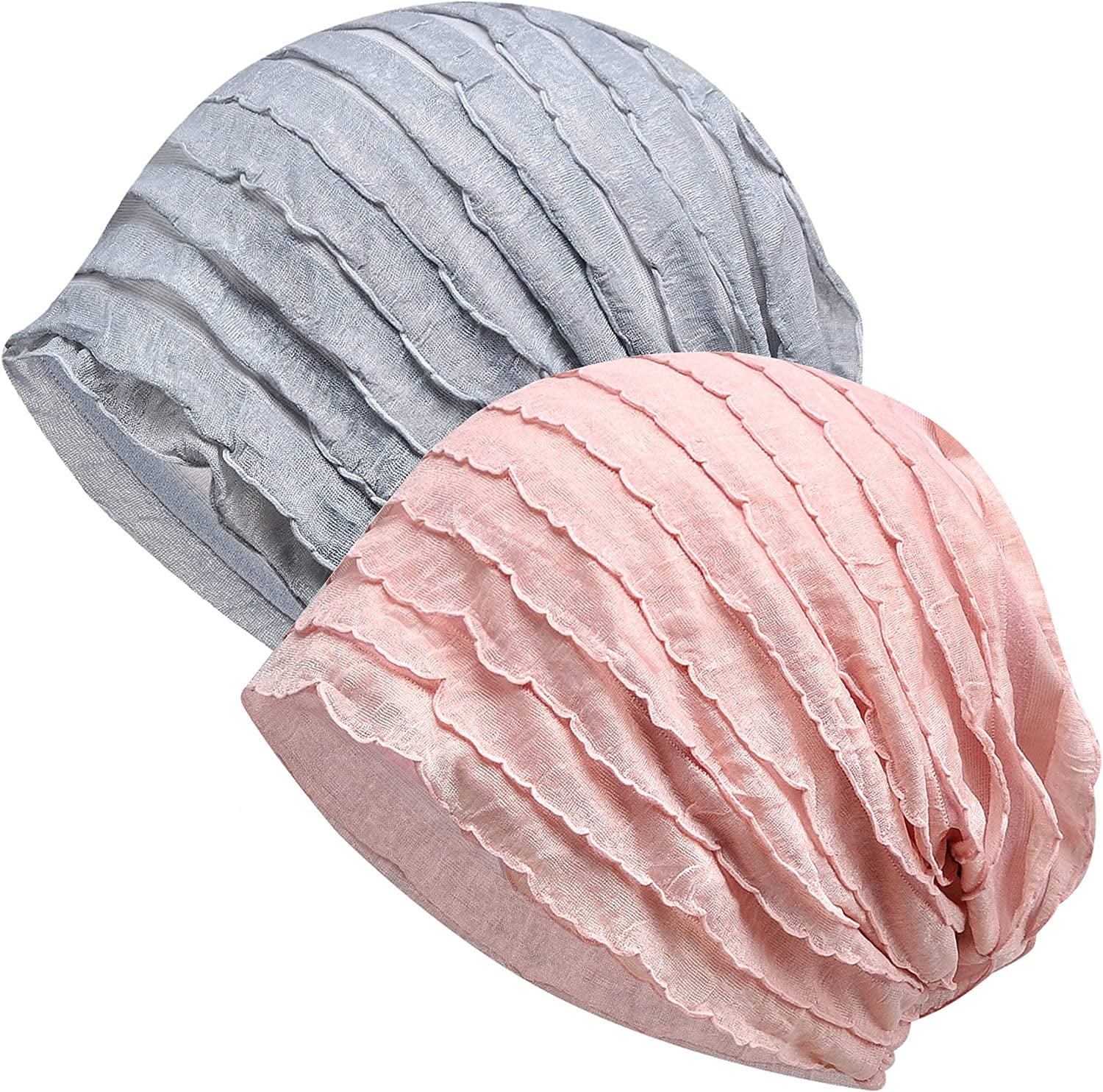 Kayier Women'S Baggy Casual Chemo Beanie Cap Apparel & Accessories > Clothing Accessories > Headwear Kayier 2 Pack - Pink & Grey  