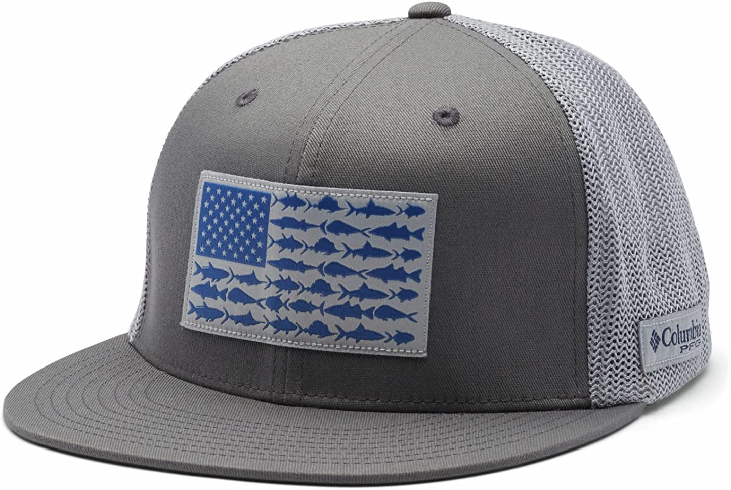 Columbia PFG Mesh Flat Brim Ball Cap Apparel & Accessories > Clothing Accessories > Hats Columbia Titanium, Fish Flag Large-X-Large 