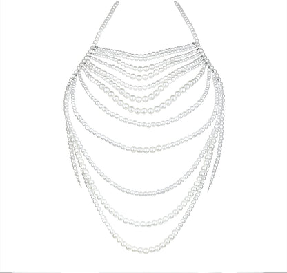 Ccbodily Pearl Body Chain Bra - Fashion Shoulder Necklaces Bra Chain Body Jewelry Apparel & Accessories > Jewelry > Body Jewelry CCbodily D-WHITE  