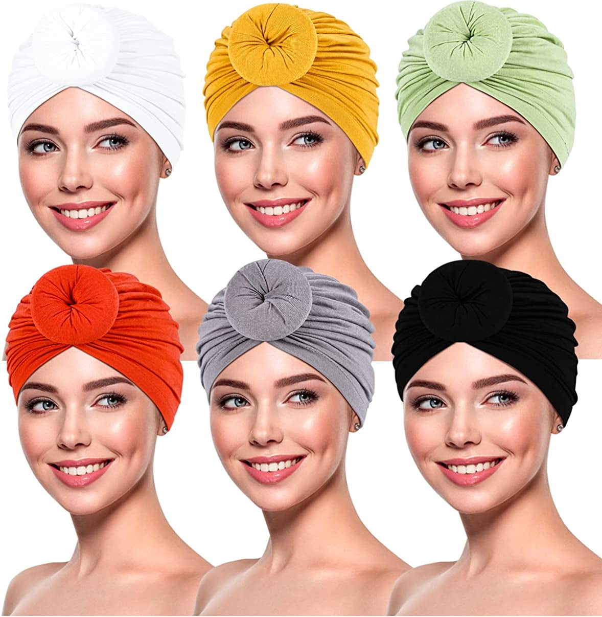 Women Turbans and Head Wraps,Skull-Caps,African Turban Flower Knot Pre-Tied Bonnet Beanie Cap for Women Apparel & Accessories > Clothing Accessories > Headwear DANMY Z-black/Gray/Yellow/Green/White/Rust Red Large 